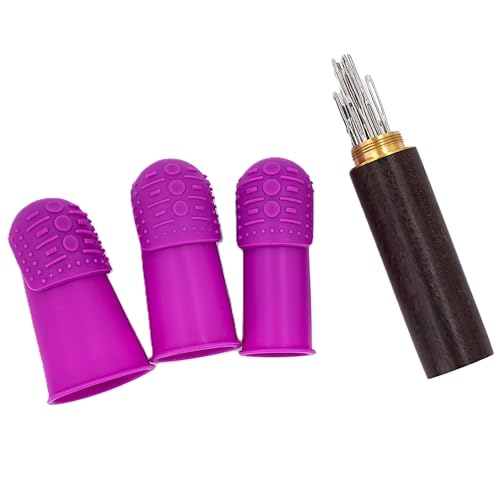 Comfortable Soft Thimble | THIK-Grip Edition | Small (1) - Medium (1) - Large (1) | Set of Large Sturdy Sewing Needles with Holder (1) - color: 3-Pack - THIK-Grip Thimbles, size: Small - Medium - Large