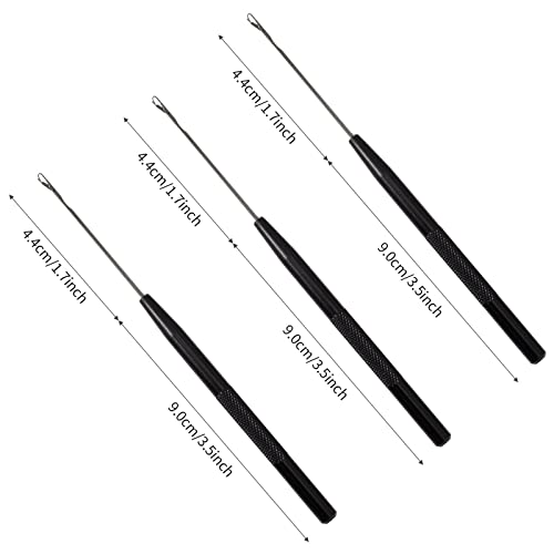 NEWISHTOOL Stainless Steel Hair Extensions Loop Needle Pulling Hook Tool, 3 PCS Micro Needle Threader Wire Pulling Crochet Hook Tools for Silicone MicroLink Beads Rings and Feathers Extensions - color: Black, size: Pulling Hook