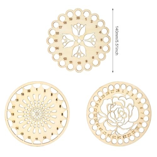 3PCS Wooden Embroidery Floss Organizer Cross Stitch Floss Holder Flower Pattern Thread Organizer with Holes for DIY Sewing Crafts Making, 3 Styles