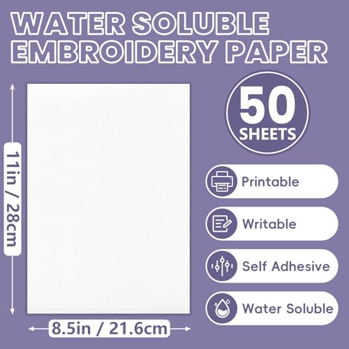 50 Sheets 8.5in x 11in Water Soluble Stabilizer for Embroidery - size: 8.5in x 11in-50 Sheets