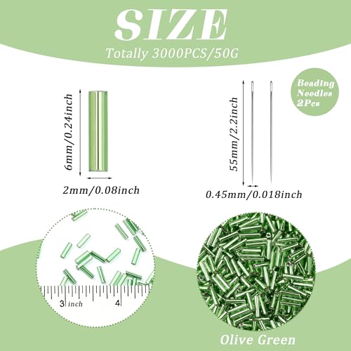 XIANNVXI 3000pcs Grass Green Glass Bugle Beads - color: Grass Green