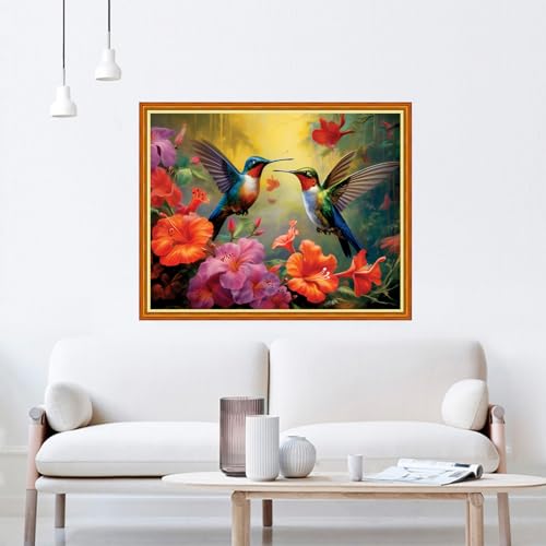 Dooxvey Cross Stitch Kit for Adults Beginners - Stamped Needlepoint Embroidery Kit, 11CT Pattern Hummingbird Flowers, 16x20 Inch - color: Artpattern01