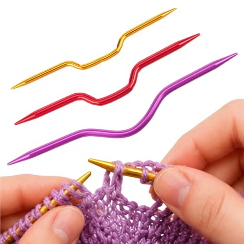EXCEART Aluminum Bent Cable Needles 3Pcs Set for Knitting Crochet Projects Professional Cable Stitch Holders Yarn Needles Tapestry Tools Smooth Knitting Accessories