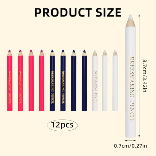 12pcs Fabric Pencil for Sewing, Sewing Washable Pencil (Blue, Pink, White) - color: Blue, Red, White