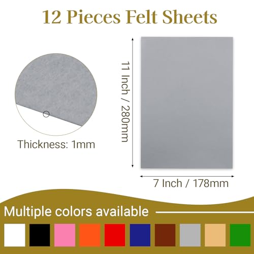 12 Pcs Felt Sheets, 7x11 Inch Stiff Felt for Crafts DIY, Grey - color: Gray