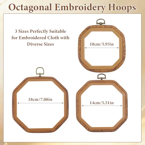 9 PCS Octagon Embroidery Hoop Bulk, 7/5.5/3.9inch Plastic Embroidery Hoop Imitated Wood Display Frame Hoops for Crafts for DIY Sewing Craft Hanging Decoration