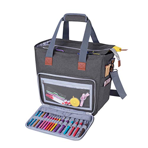 LUXJA Large Knitting Bag with Shoulder Straps, Gray - color: Gray, size: Large