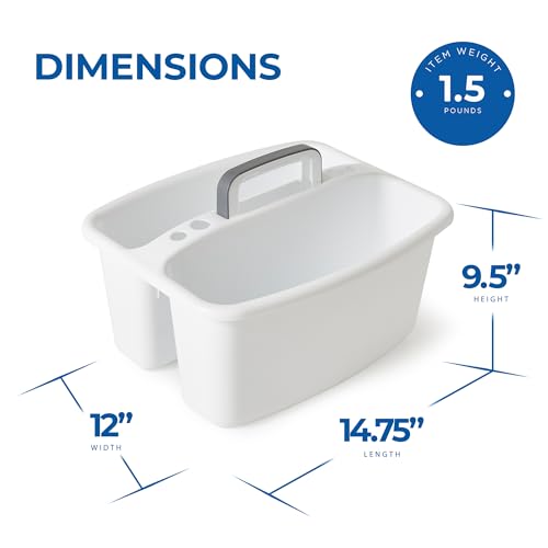 Gracious Living Storage Caddy, 2-Compartment Portable Plastic Tote with Handle for Cleaning Supplies, Craft Organization, & Makeup, White/Gray - size: 1 Pack