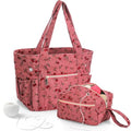 Bulyoou 2 Pcs Crochet Tote and Yarn Bag Set Corduroy Yarn Holder, Flower