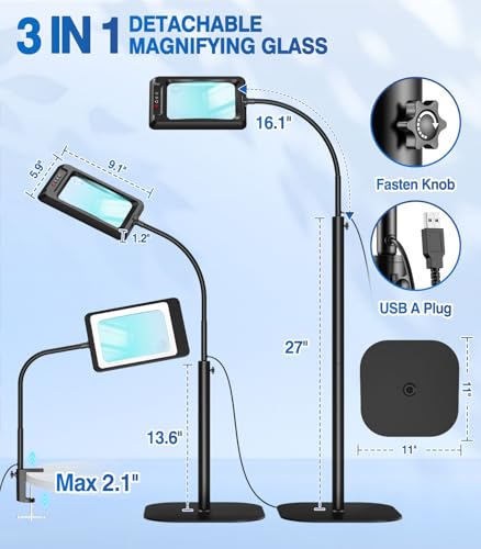 MoKo 10X Floor Magnifying Glass with Light and Stand, Real Glass Lens - color: Black