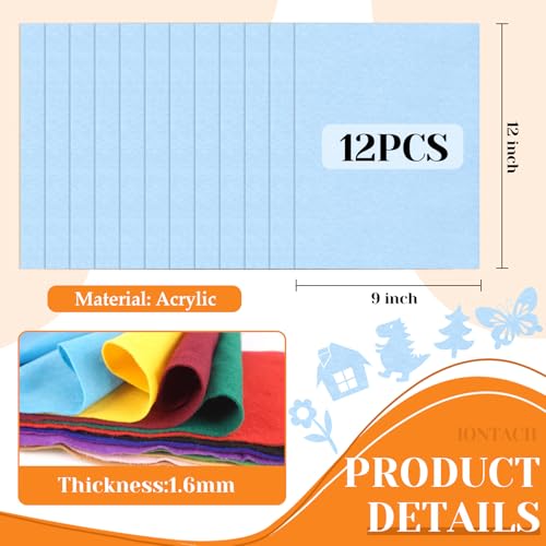 IONTACH 9" X 12" Felt Fabric Sheets 1.6mm Thick (12 Packs, Soft Blue) - color: Soft Blue