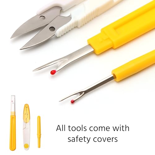 Seam Ripper for Sewing 4-Pc Set, Large and Small Stitch Ripper with Thread Snips, Ergonomic Thread Remover Tool with Metal Thimble for Embroidery, Quilting, Hemming