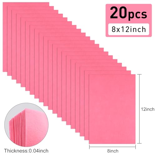 20 Pcs Pink Felt Fabric Sheet 8" x 12" Assorted Color Felt Fabric Sheets for Crafts DIY Handcraft Sewing Squares Patchwork Nonwoven - color: Pink