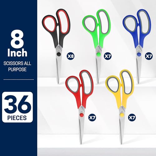 BURVAGY 36 Pack 8" Scissors All Purpose, Heavy Duty Scissors for Office - color: 36 Pack