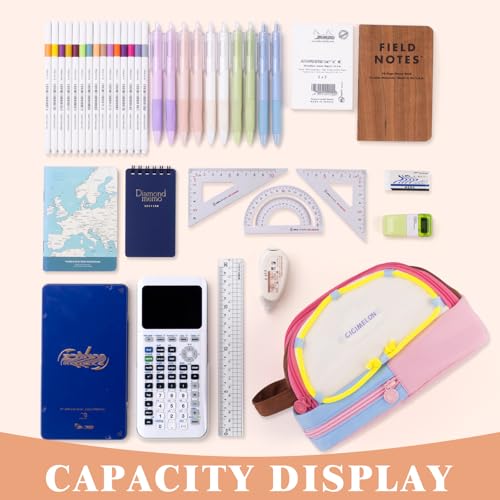 CICIMELON Large Capacity Pencil Case, Cute Aesthetic Pencil Pouch with 3 Compartments, Big Pencil Bag Organizer for School Supplies, Pen Holder for Kids, Girls, Boys, Students - color: Pink Base