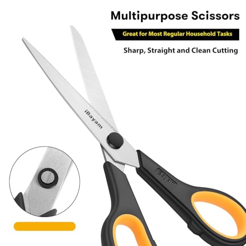 iBayam 8.5" Heavy Duty Black Scissors for Office School Classroom Home Use - color: Yellow, Grey, Blue, size: 3-Pack