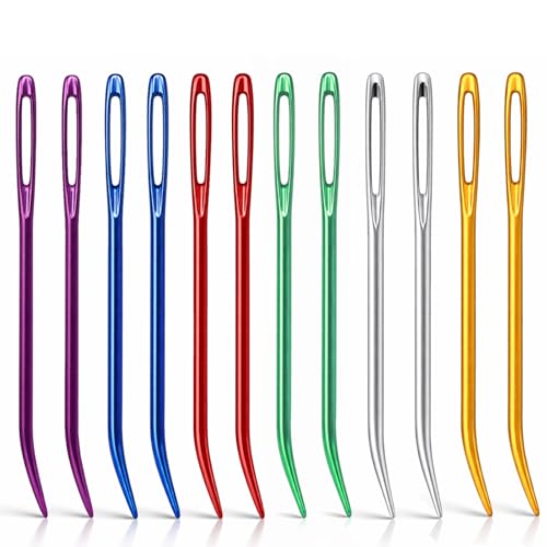 Curved Yarn Needles Set, Large-Eye Aluminum Tapestry Darning Needles for Crochet and Knitting with Storage Bottle, (Multicolor,12PCS)