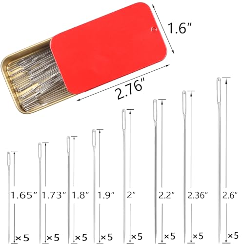 40PCS Large Eye Sewing Needles, 8 Sizes Hand Sewing Sharp Needles, Embroidery Needle, Leather Needle,Stainless Steel Yarn Needles with Threaders & Stitch Markers (Red) - color: Red
