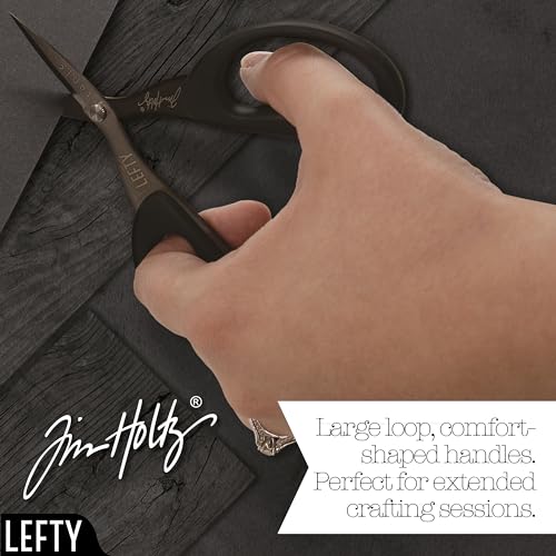 Tim Holtz Left Handed Scissors - 5 Inch Mini Snips with Micro Serrated Blade - Lefty Craft Tool for Cutting Paper, Fabric, and Sewing - Titanium with Black Comfort Grip Handles - size: 5" Left Handed