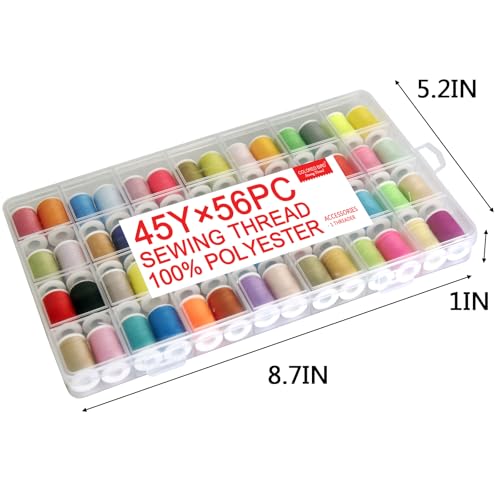 56 rainbowColor Set of Handy Polyester Sewing Threads with needls and Threader - color: 56 colors