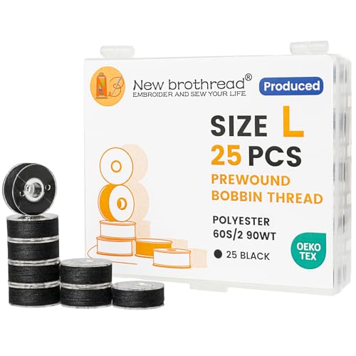 New brothread 25pcs Type L SA155 Prewound Bobbin Thread -Black - color: 25pcs 90wt Black