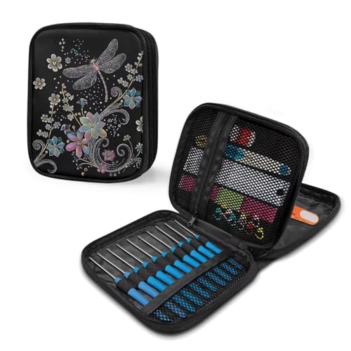 Kathyboom Dragonfly Organizer Case for Interchangeable Circular Knitting Needles, Crochet Hooks and Knitting Accessories, Keep All in Place and Easy to Carry - color: Dragonfly