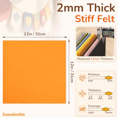 2mm Stiff Felt Sheets 12" X 12" (10 Pack, Orange) - color: Orange