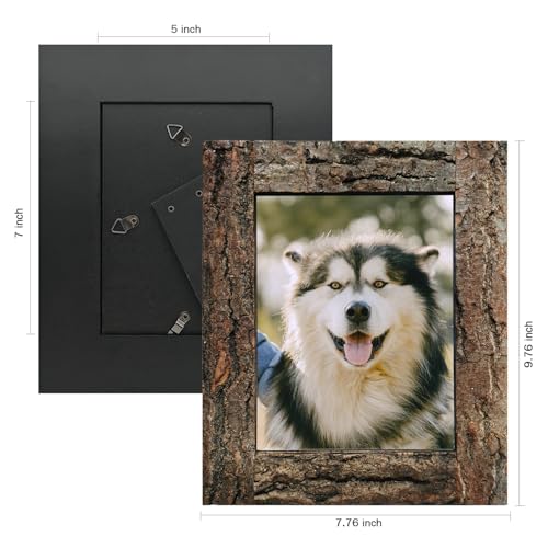 IKEREE 5x7 Rustic Picture Frames with Real Bark, Natural Wood Photo Frame - size: 5x7