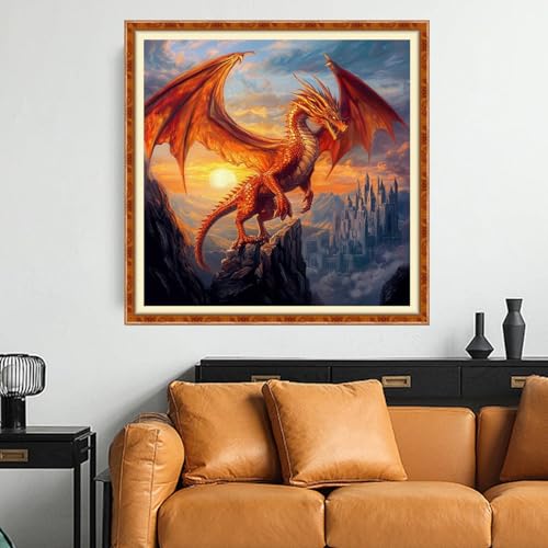 Funchey Counted Cross Stitch Kits for Adults Needlepoint Kits Unprinted Cross Stitching Embroidery Kit 11CT Cross Stitch Supplies- Dragon Castle 18x18 inch - color: Artcolor17