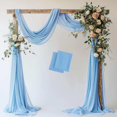 Wedding Arch Draping Fabric 2 Panels Dusty Blue Sheer Backdrop Drape - color: Dusty Blue, size: 2 Panels
