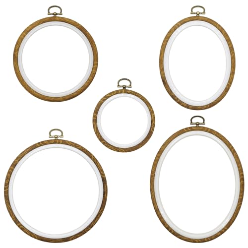 Faylapa 5Pcs 3.9 inch to 7.4 inch Embroidery Hoop Round Oval Cross Stitch - size: 5pcs Round+Oval