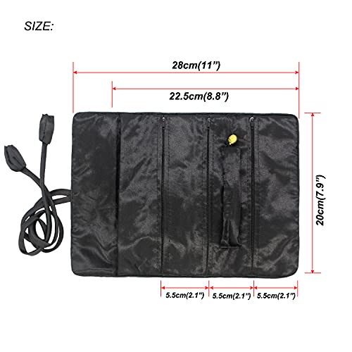 SmilerSmile Jewelry Travel Bag Embroidery Travel Jewelry Organizer with Tie Close Embroidered Flower Jewelry Roll for Women Girls (Red Leaf BLK) - color: Red Leaf Blk