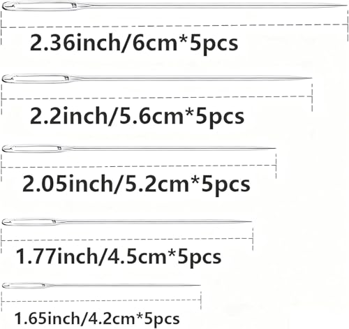 50 pcack Large Eye Hand Sewing Needles Set, 5 Sizes Stainless Steel with Threader - Big Eye Embroidery Quilting Leather Upholstery Beading Needles for Crafts DIY