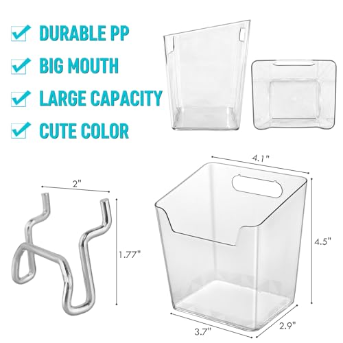 Clear Large Pegboard Cups, 6Pack Peg Board Square Storage Bins With Hooks - color: Clear