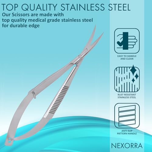 Micro Scissor 4.5 Curved Precision Stainless Steel Eyebrow Scissors, Facial Hair, Brow Beauty Squeeze Scissors, Grooming for Men & Women Small Sharp Trimming Beard, & Embroidery Scissors