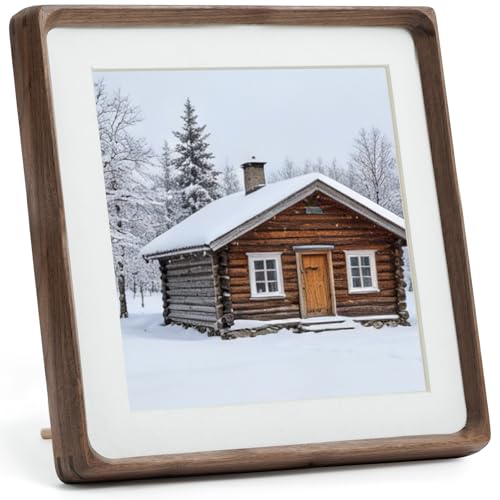 Natural Walnut 10x10 Picture Frame Wood with Mat for 8x8 Photos - size: 10×10
