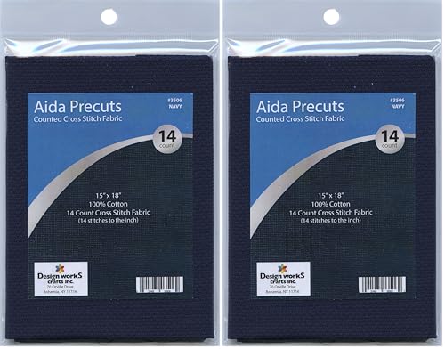 Design Works Crafts 14 Counted Cross Stitch-Navy Pre-Cut Aida Fabric, Gold (Pack of 2) - size: 15" x 18" (Pack of 2)