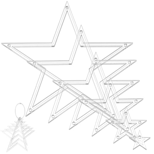 NBEADS 6Pcs Acrylic Quilting Templates Set with Hinged Rings, Cutting Ruler Template Transparent Star Sewing Guides 0.98x0.98 to 5.91x5.91 for Fabric Marking and Craft Design - style: Star