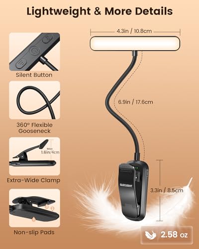 Glocusent 630nm Red Light Reading Light, 26 LED Zero Blue Light Book Lamp - color: Black-Red Light