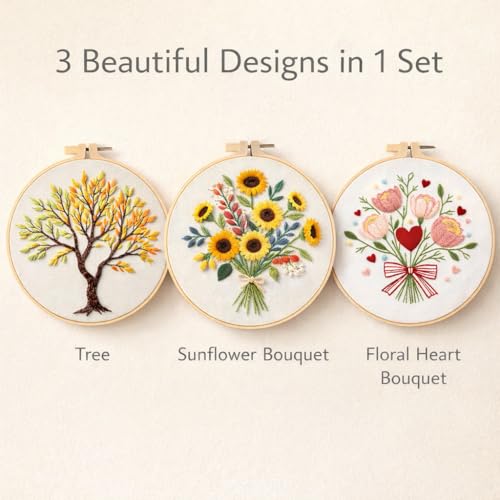 3 Pack Embroidery Kit for Beginners Adults