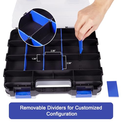 AIDY-PRO Small Parts Organizer Box Storage Case Tools Box Organizer Double Side 34 Compartments Hardware Organizers with Removable Plastic Dividers for Screws Nuts Nails Bolts, 2 Pack - color: Blue, size: 2 PACK