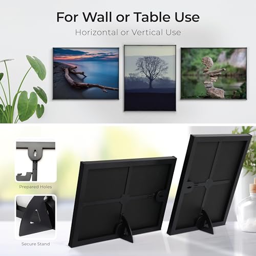 MANTELLO ESSENTIALS 8.5 by 11 picture frame 6 PACK 8.5 x 11 frame Front Loading picture frames 8.5 x 11 Pictures Documents Certificates Diplomas, And More - color: Black, size: 8.5x11 - 6 Pack