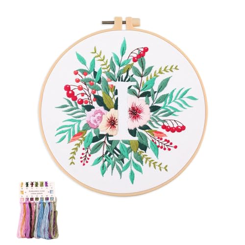 artcici Embroidery Kits Plant Flower Leaf English Letter Patterns for Beginners Adults, Full Range Embroidery Starter Kits Cross Stitch Needlework Supplies (Letter I) - color: Letter I