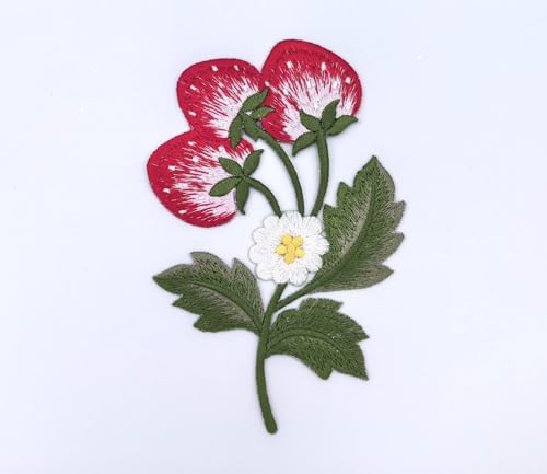 Embroidered Iron on Patches Applique, Strawberry Patches - color: Strawberry