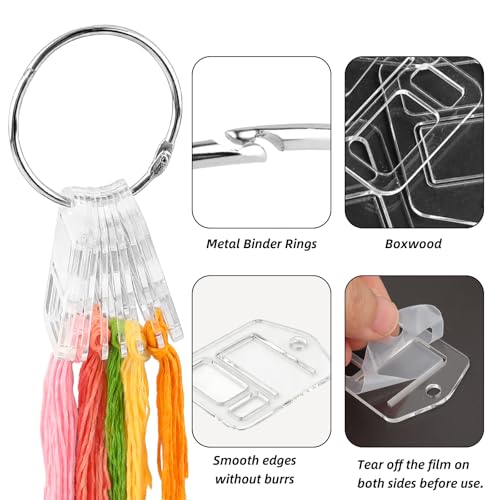 53 Pcs Clear Acrylic Embroidery Floss Drops,Hinged Ring Thread Bobbins for Cross Stitch Sewing,Organizers for Thread Storage DIY Craft Supplies(Style B) - size: Size B