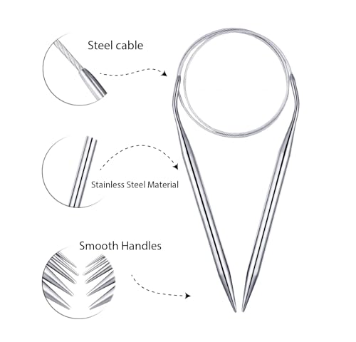 Stainless Steel Circular Knitting Needles Size 8 (5mm) 24inch Length - size: US 8(5mm) 60mm