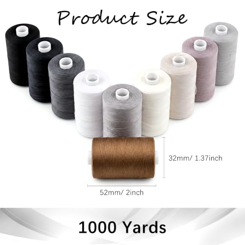 Sewing Thread 10 Color Sewing Industrial Purpose 1000 Yards Per Spool 40S/2 Polyester for DIY Sewing Machine,Embroidery Machine,Hand Sewing (Grey) - color: Grey