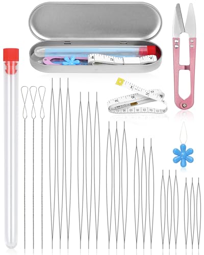 FIVEIZERO 21 Pieces Beading Needles Set, 6 Sizes Seed Beads Needles Big Eye, Collapsible Beading Needles Set for Jewelry Making - color: Sliver-21PCS