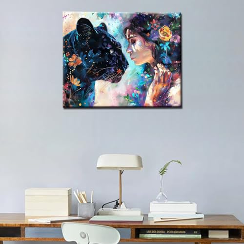 Paint by Numbers DIY Beauty and the Beast Black Panther Oil Painting Kit on Canvas with Paint Brushes and Acrylic Pigment Adults Beginner Kids Painting kit Arts Craft for Home Wall Decor(Manual Frame) - color: Art-01, size: 16''Wx20''H(DIY Frame)
