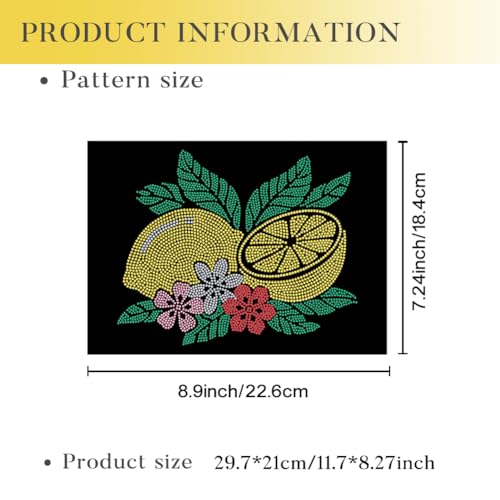1 Pc Fresh Lemon Floral Iron on Rhinestones Transfer, Summer Fruit Hotfix Iron on Patch Transfer Decals Crystal Heat Transfer Clothing Repair Decor for T-Shirt Hat Jacket Party Decor - color: Lemon Floral